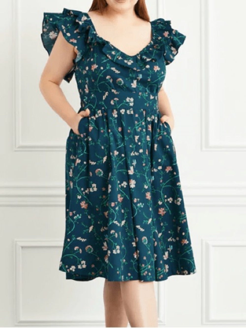 Hill House Floral Nap Dress XL Smocked Waist Ruffle Sleeve Cottagecore Midi
